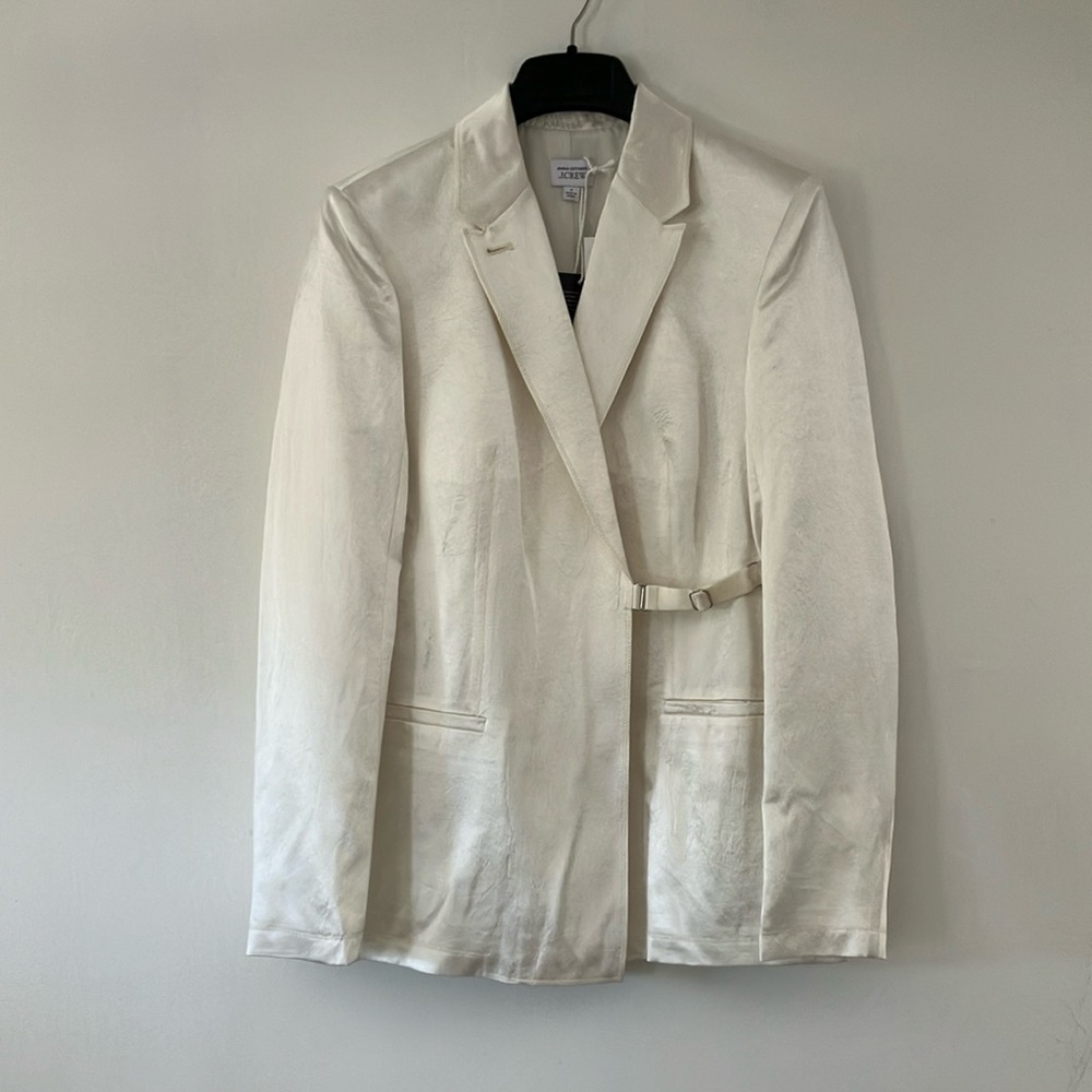 #27 Anna October for J. Crew Textured Cream Silk Blazer 4